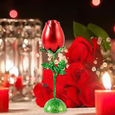 Romantische Rote Rosen Blume Figur Legierung Galvanisiert Metallisch Ornament Für Valentinstag Geschenk Home Tisch Deko