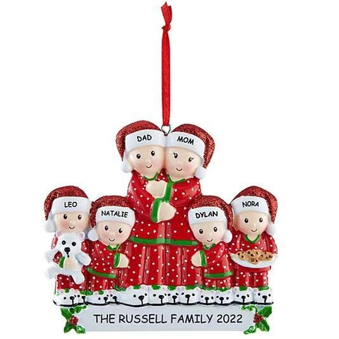 Christmas Family Resin Pendant Red Polka Dot Pajamas Hanging Ornament Xmas Tree Home Holiday Decor Figurine Gift