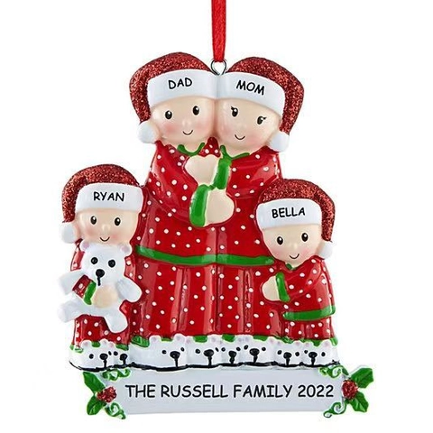 Christmas Family Resin Pendant Red Polka Dot Pajamas Hanging Ornament Xmas Tree Home Holiday Decor Figurine Gift
