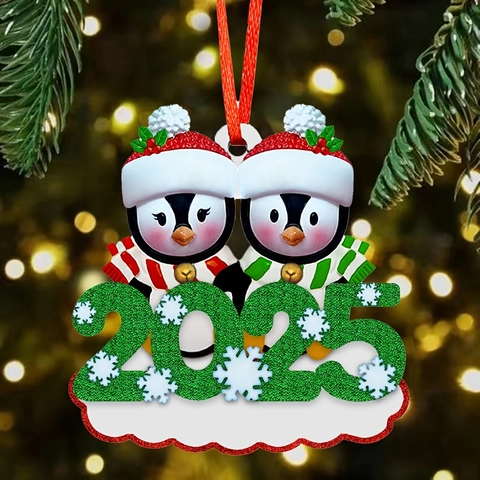 2025 Famiglia di Pinguini in Resina Addobbo Natalizio da Appendere Decorazione Albero di Natale Personalizzata Regalo Fai da Te