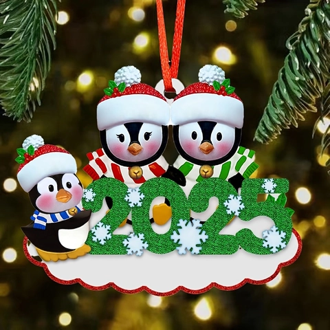 2025 Famiglia di Pinguini in Resina Addobbo Natalizio da Appendere Decorazione Albero di Natale Personalizzata Regalo Fai da Te