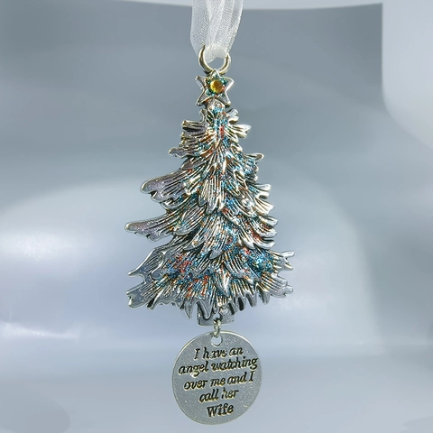 Decorazione Appesa Albero di Natale Commemorativa Lega Brillantini Angelo Custode Targhetta Incisa Regalo Natalizio