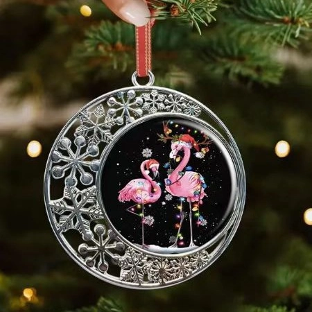 Creativo Ornamento Pendente Natalizio in Metallo Fiocco di Neve Fenicottero per Decorazione Albero di Natale Casa Regalo