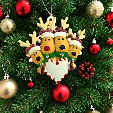 Decorazione Appesa Cuore Famiglia di Renne di Natale in Resina Nome DIY Personalizzato Pendente Decorativo per Albero di Natale Casa