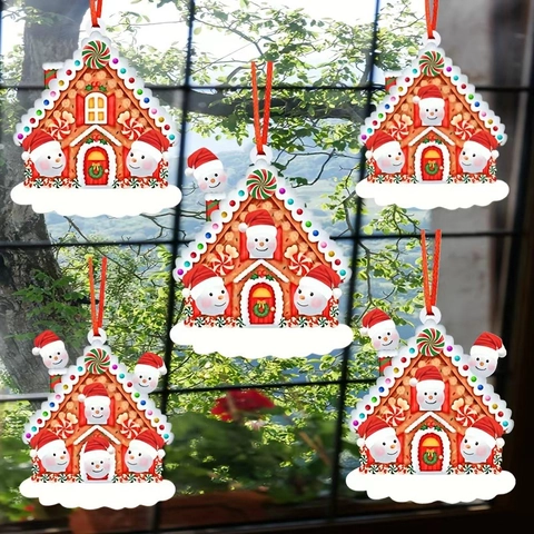 Addobbo Natalizio Casetta di Pan di Zenzero Personalizzato Resina Pupazzo di Neve Famiglia Decorazione da Appendere