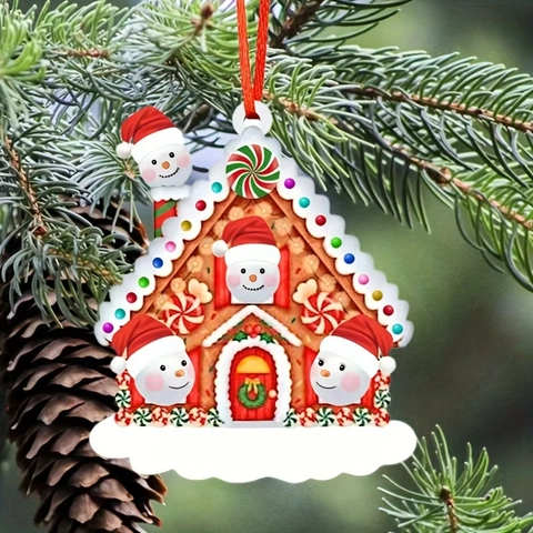 Addobbo Natalizio Casetta di Pan di Zenzero Personalizzato Resina Pupazzo di Neve Famiglia Decorazione da Appendere