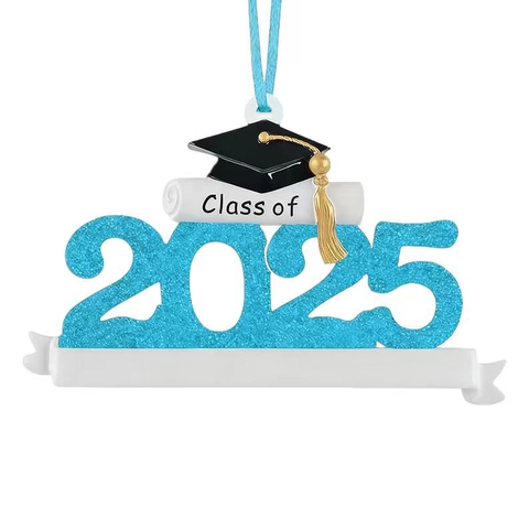 Resin 2025 Graduation Cap Christmas Tree Ornament Class Of 2025 Glitter Hanging Decor With Blank Area For Graduate Memorial Gift