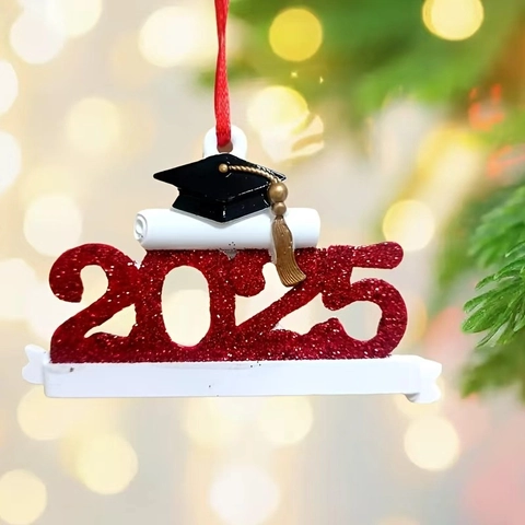 Resin 2025 Graduation Cap Christmas Tree Ornament Class Of 2025 Glitter Hanging Decor With Blank Area For Graduate Memorial Gift
