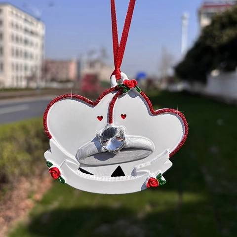 Handbemalt Harz Doppelherz Rose Hängeornament Romantisch Diamantring Design Für Hochzeit Weihnachtsbaum Dekoration