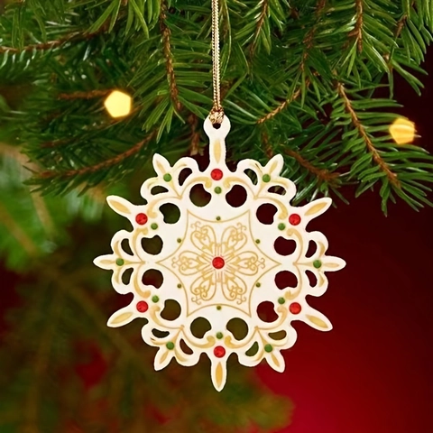 Ornamento Natalizio in Acrilico a Fiocco di Neve Con Strass Bianco Oro Pattern Decorazione Appesa per Festa di Natale Casa