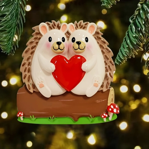Christmas Hedgehog Family Resin Pendant Cartoon Painted Christmas Tree Hanging Ornament Holiday Home Festive Decoration