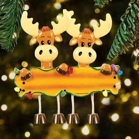 Ornamento Sospeso Albero di Natale Famiglia di Renne in Resina Decorazione Festiva Con Campanelli per Casa Festa Stanza