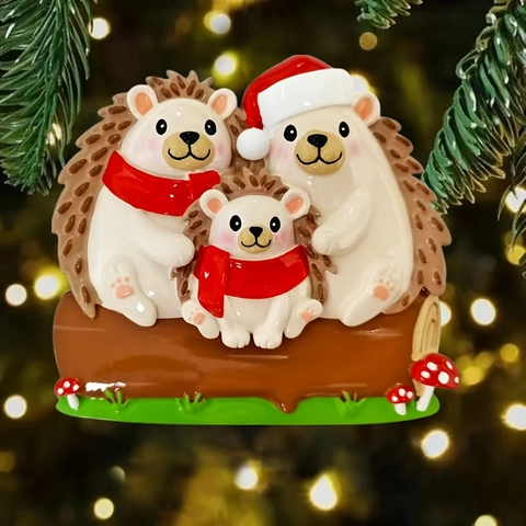 Christmas Hedgehog Family Resin Pendant Cartoon Painted Christmas Tree Hanging Ornament Holiday Home Festive Decoration