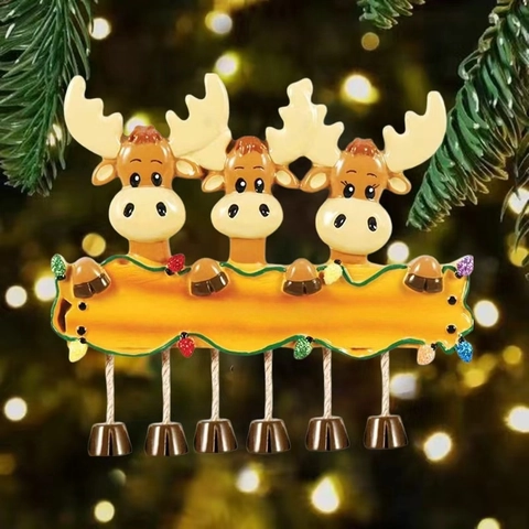 Ornamento Sospeso Albero di Natale Famiglia di Renne in Resina Decorazione Festiva Con Campanelli per Casa Festa Stanza