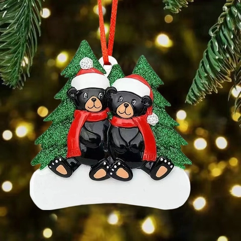 Ornamento Natalizio da Appendere Famiglia di Orsi Neri in Resina Decorazione Natalizia Fai-da-Te Personalizzata per la Casa