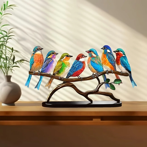 Uccelli in Acrilico Ramo Ornamento da Scrivania Colorato Stile Europeo Figurine di Animali Stampato Decorazione Tavolo Casa Ufficio