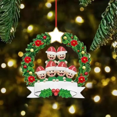 Personalisierte Weihnachten Kranz Familie Ornament Harz DIY Name Hängende Dekoration Für Weihnachtsbaum Feiertag Party Geschenk