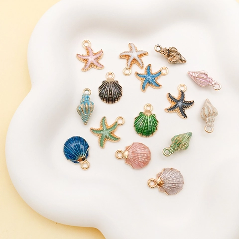 Alloy Enamel Ocean Starfish Shell Conch Pendants For DIY Jewelry Making Necklaces Bracelets Hair Accessories Women Marine Charms