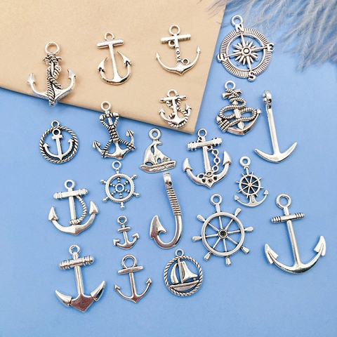 Vintage Zinc Alloy Nautical Charms Retro Silver Anchor Helm Compass Pendant For DIY Jewelry Making Bracelet Necklace Accessories