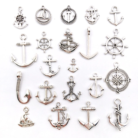 Vintage Zinc Alloy Nautical Charms Retro Silver Anchor Helm Compass Pendant For DIY Jewelry Making Bracelet Necklace Accessories