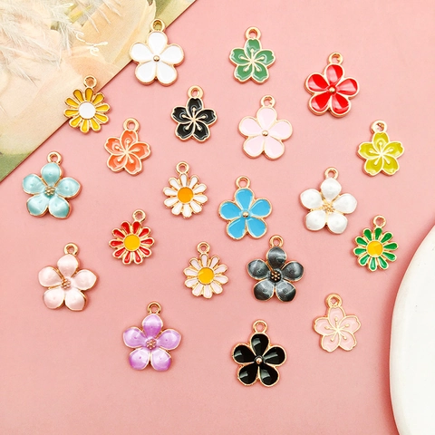 Alloy Enamel Flower Charms For DIY Jewelry Making Pastoral Daisy Sakura Floral Pendants For Earrings Handcrafted Accessories