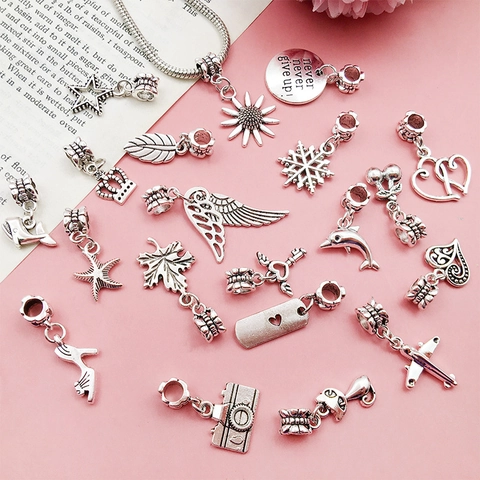 Antique Silver Alloy DIY Charms Pendants Mixed Style Heart Leaf Wings Animal Pendant For Jewelry Making Bracelet Necklace Accessories