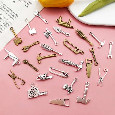 Vintage Zinc Alloy Hardware Tool Pendants For DIY Jewelry Making Hammer Wrench Screwdriver Saw Charms Unisex Accessories
