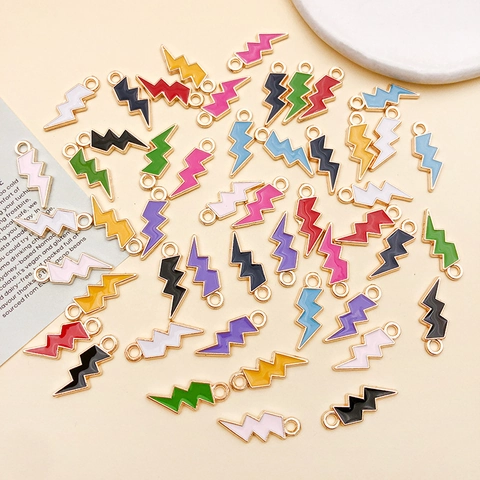 Alloy Enamel Lightning Bolt Pendant Colorful DIY Jewelry Accessory For Necklace Bracelet Making Cartoon Hanging Charm