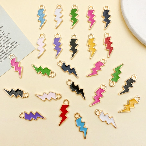 Alloy Enamel Lightning Bolt Pendant Colorful DIY Jewelry Accessory For Necklace Bracelet Making Cartoon Hanging Charm