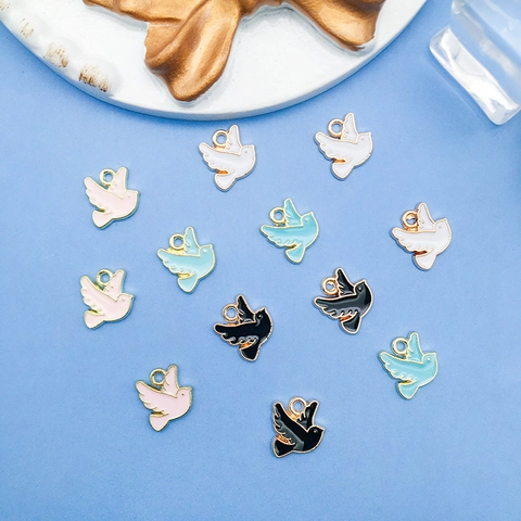 Cute Bird Dove Alloy Enamel Pendant Charms For DIY Jewelry Making Keychain Hair Accessories Cartoon Style Crafting Supplies