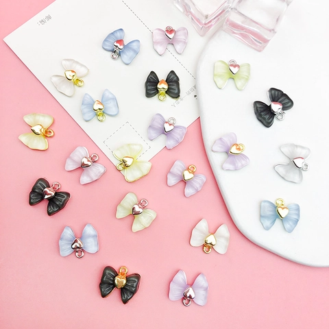 Mignon Pendentif Nœud Cœur en Alliage Résine Charms DIY pour Création de Bijoux Collier Bracelet Boucles d'Oreilles