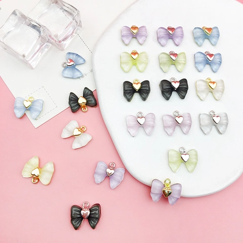 Mignon Pendentif Nœud Cœur en Alliage Résine Charms DIY pour Création de Bijoux Collier Bracelet Boucles d'Oreilles