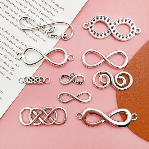 Vintage Alloy Infinity Symbol Pendants For DIY Jewelry Making Silver Tone Love Connection Links For Bracelet Necklace Crafts