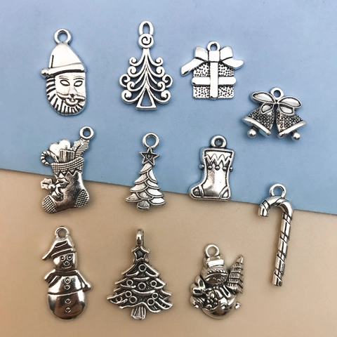 Weihnachten DIY Schmuck Legierung Anhänger Schneemann Rentier Baum Weihnachtsmann Charms Vintage Antik Silber Festlich Kunsthandwerk