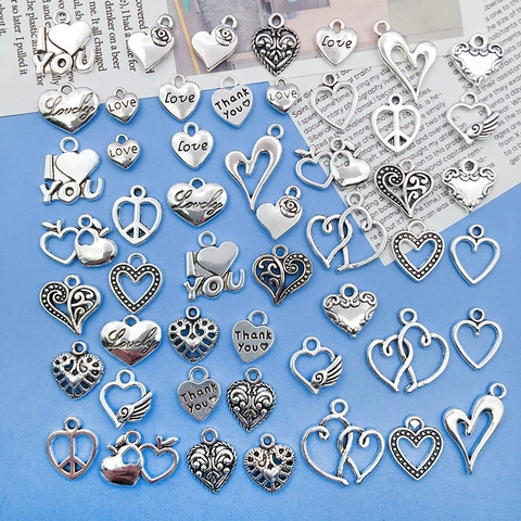 Alloy Heart Pendants For DIY Jewelry Making Antique Silver Tone Love Letter Wings Peace Charms For Necklace Bracelet Craft Accessory