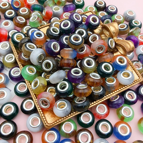 Large Hole Gradient Cat Eye Resin Beads With Silver Plated Alloy Core For DIY Bracelet Jewelry Making Beads Charms