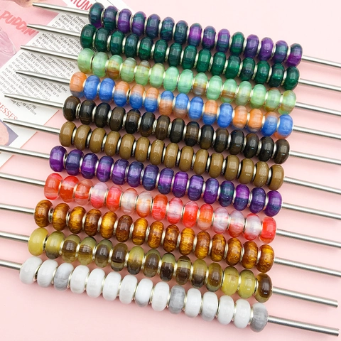 Large Hole Gradient Cat Eye Resin Beads With Silver Plated Alloy Core For DIY Bracelet Jewelry Making Beads Charms