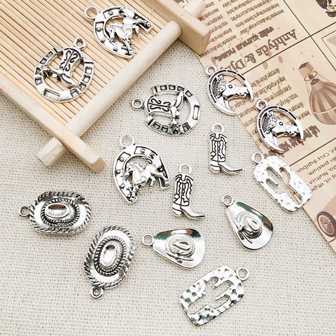 Αντίκα Ασημί Κράμα Δυτικού Cowboy Στυλ Charms Κάκτος Άλογο Καπέλο Μπότες Μενταγιόν Για DIY Αξεσουάρ Κατασκευής Κοσμημάτων