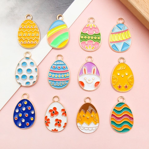 Easter Egg Enamel Charms Zinc Alloy Rabbit Chick Animal Pendants For DIY Jewelry Making Findings Necklace Earring Accessories