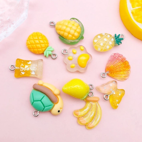DIY Yellow Resin Fruit Animal Charms Pendants Pineapple Corn Banana Lemon Turtle For Earrings Necklace Jewelry Making Materials
