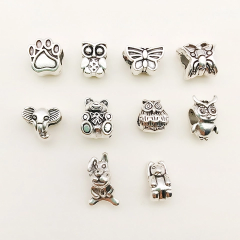 Antique Silver Alloy Large Hole Beads For DIY Snake Chain Bracelet Making Owl Butterfly Animal Charms Jewelry Accessories