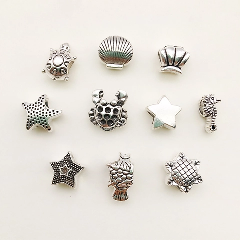 Ozean Thema Zinklegierung Großlochperlen Retro Antik Silber Schildkröte Seestern Muschel Sonnenblume DIY Schmuckherstellung Zubehör
