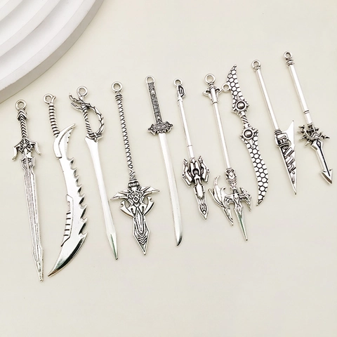 Antique Silver Alloy Weapon Pendants Vintage Gothic Style Sword Dagger Spear Shape For DIY Jewelry Making Crafts Pendants