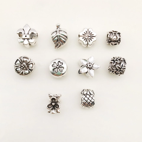 Vintage Zinklegierung Perlen Mit Großem Loch Floral Blatt Herz Muster DIY Anhänger Für Armband Halskette Schmuckherstellung