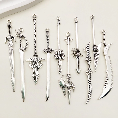 Antique Silver Alloy Weapon Pendants Vintage Gothic Style Sword Dagger Spear Shape For DIY Jewelry Making Crafts Pendants