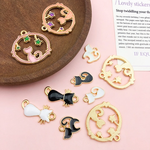 Cute Cartoon Enamel Cat Starry Sky Pendants Alloy Animal Charms For DIY Necklace Bracelet Keychain Jewelry Making Accessories