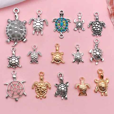 Alloy Sea Turtle Charms Ocean Theme Pendants DIY Jewelry Making Antique Silver Gold Enamel Animal Turtle Connector Jewelry Finding
