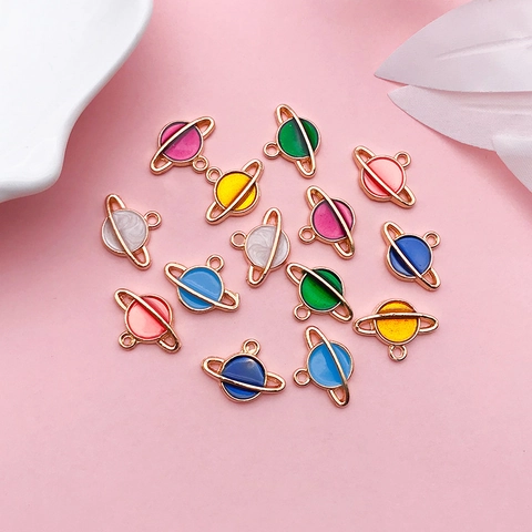 Alloy Enamel Saturn Planet Charms For DIY Jewelry Making Bracelet Necklace Pendants Craft Colorful Celestial Star Accessory