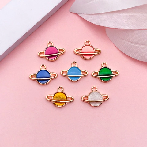 Alloy Enamel Saturn Planet Charms For DIY Jewelry Making Bracelet Necklace Pendants Craft Colorful Celestial Star Accessory