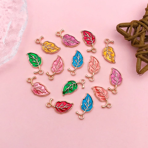 Alloy Enamel Leaf Charms Botanical Colorful Plant Pendants For Jewelry Making DIY Earrings Bracelet Accessories